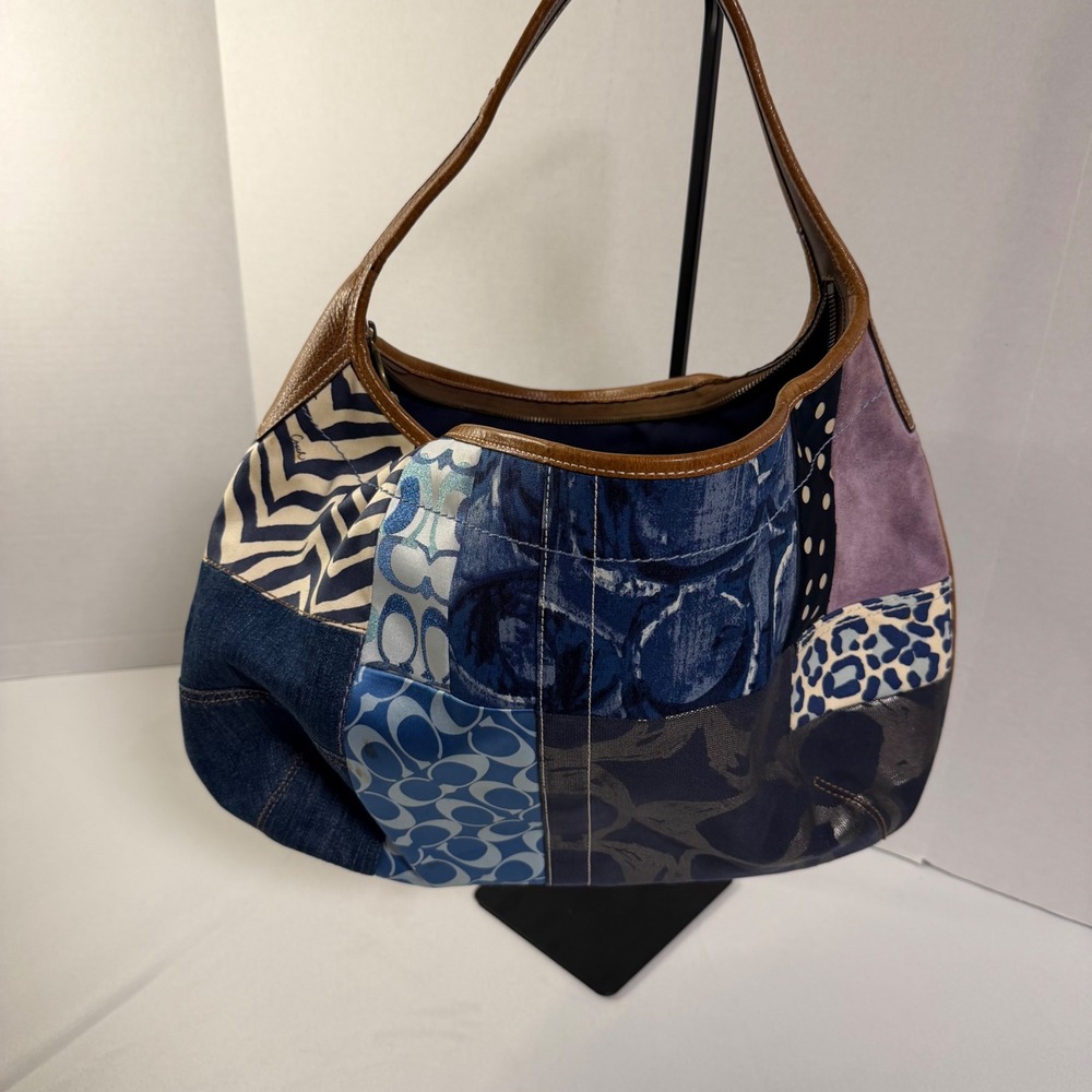 Coach Ergo Patchwork Hobo Women XL Blue Denim Suede Leather Bag 10809 - Picture 16 of 16